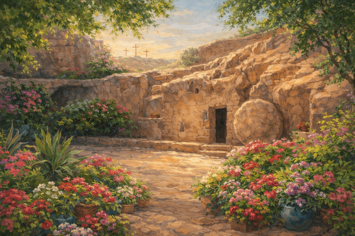 The Garden Tomb on Easter morning with the stone rolled away